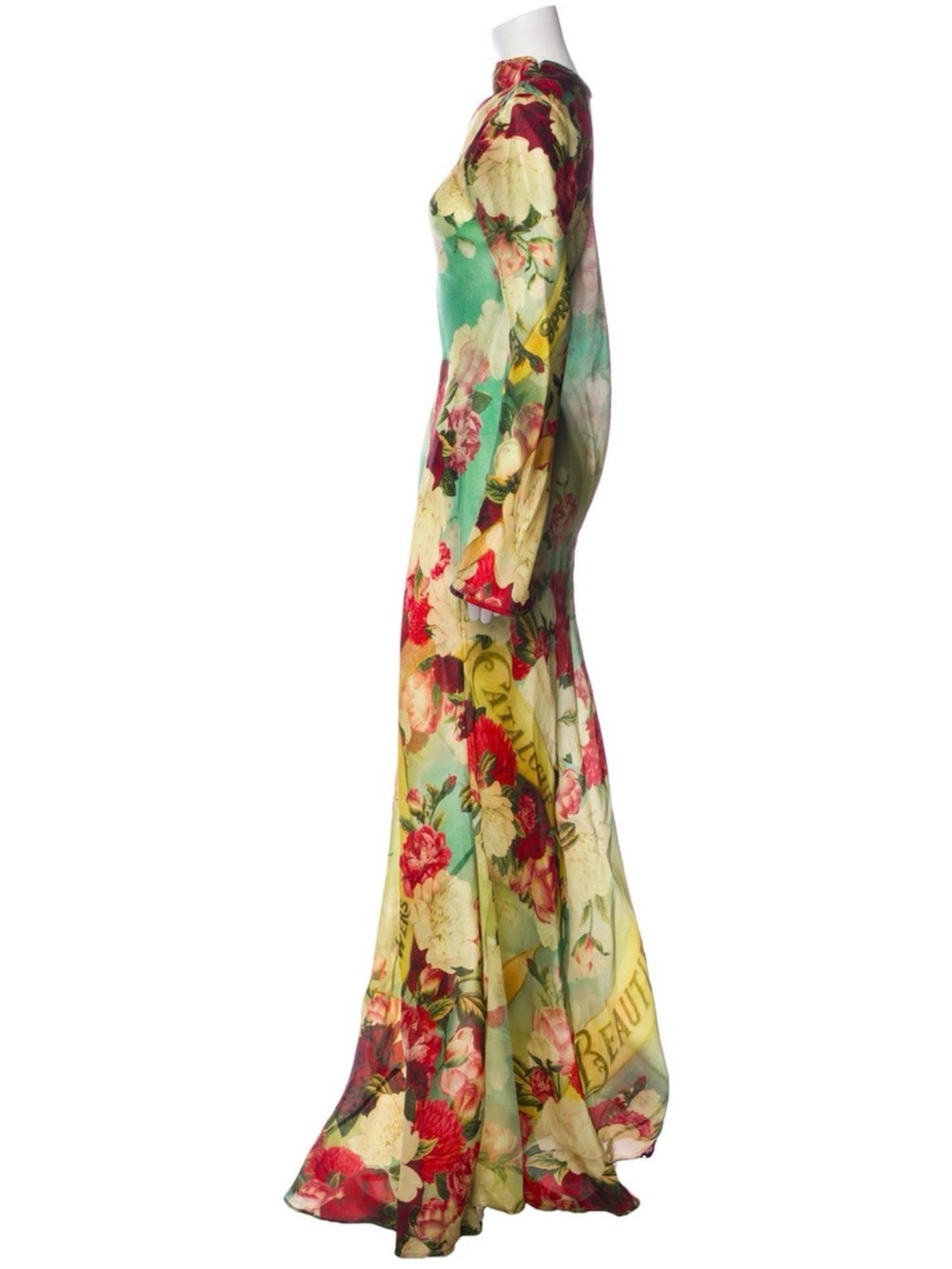 Zimmermann Green Floral Silk Maxi Dress with Pink & Cream Blooms - Picture 2 of 3